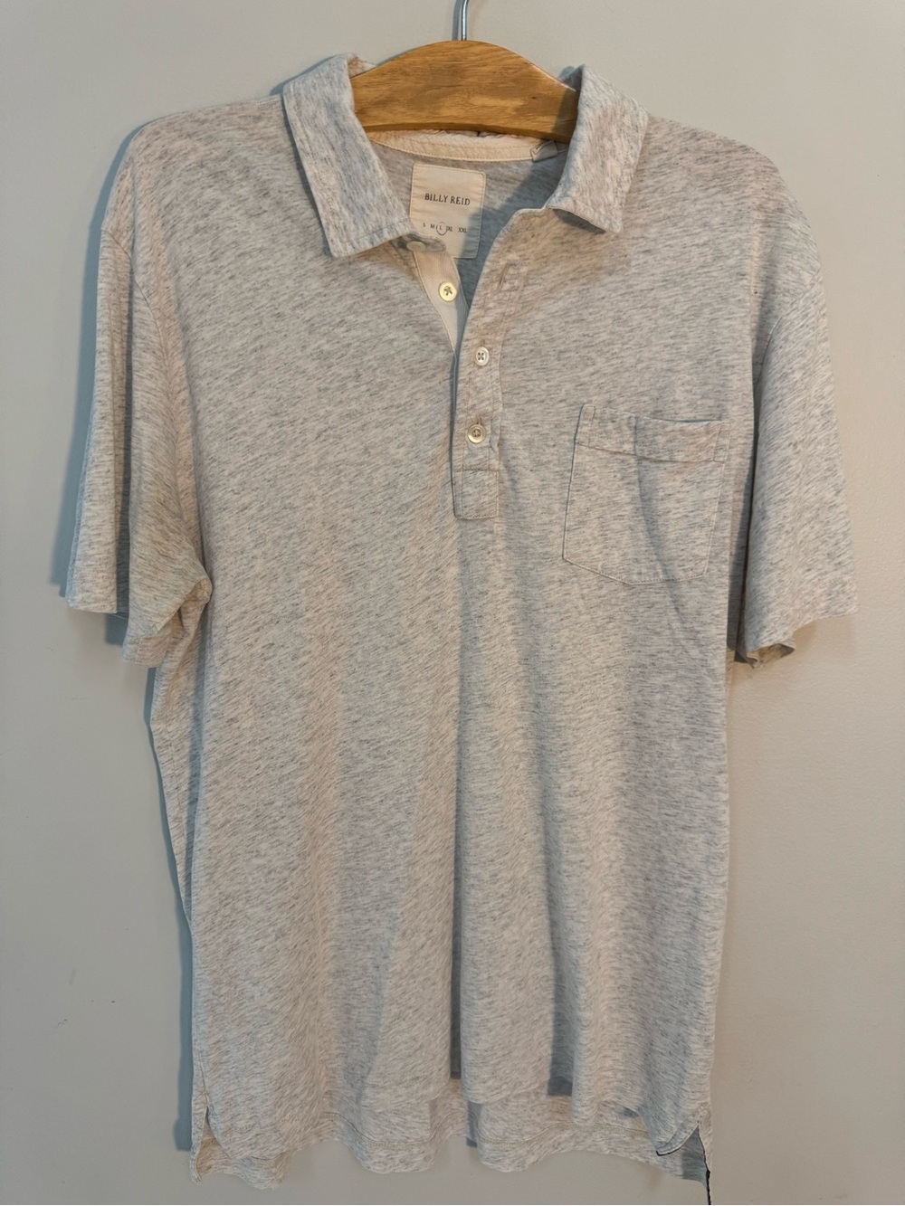 Billy Reid Light Heather Gray Polo with Chest Pocket